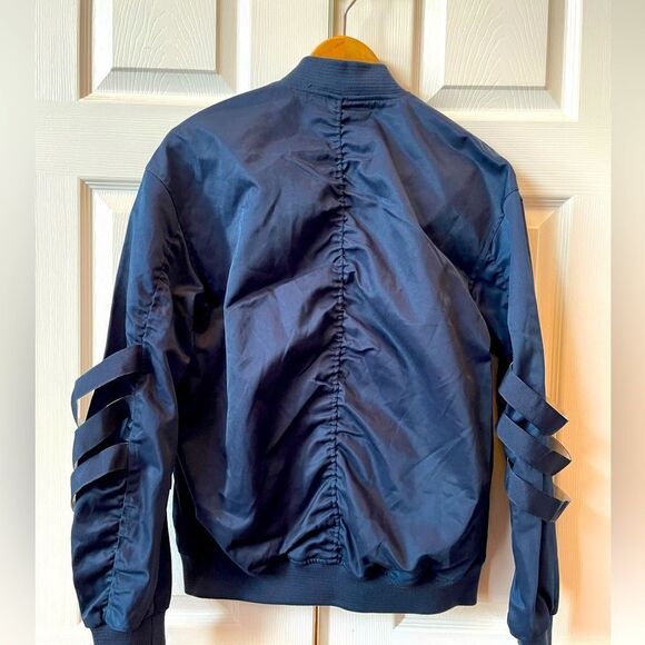 NAVY WITH ORANGE LINING ASOS BOMBER JACKET SIZE SMALL NWT - Picture 8 of 9